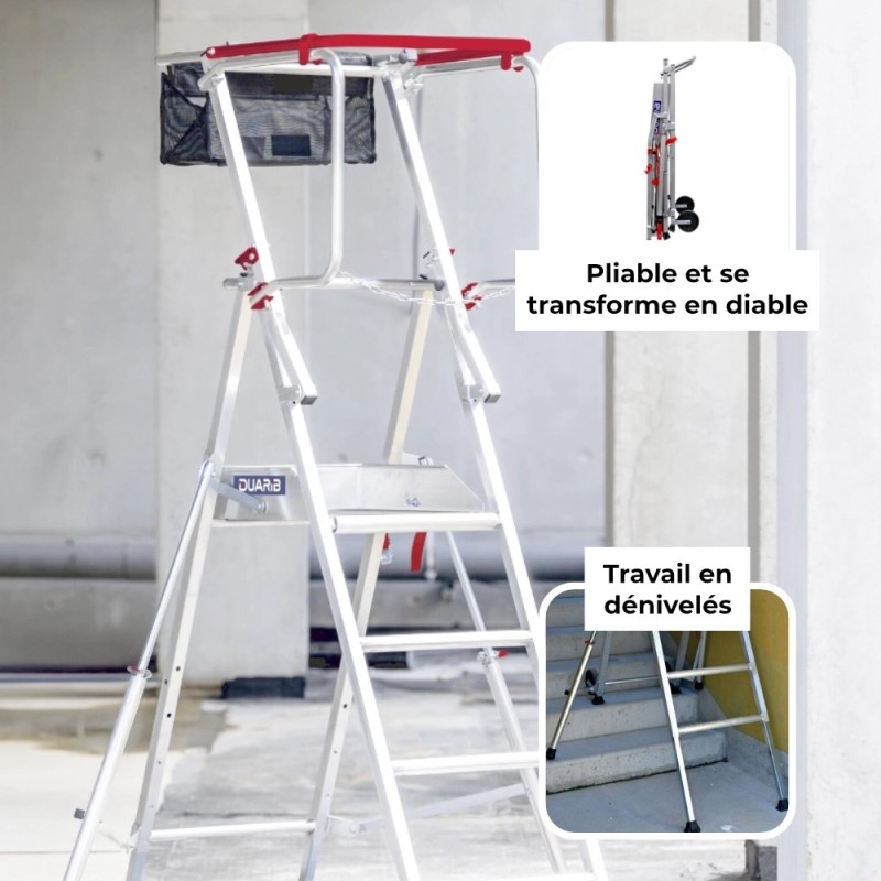 pliable, se transforme en diable, travail en dénivelé