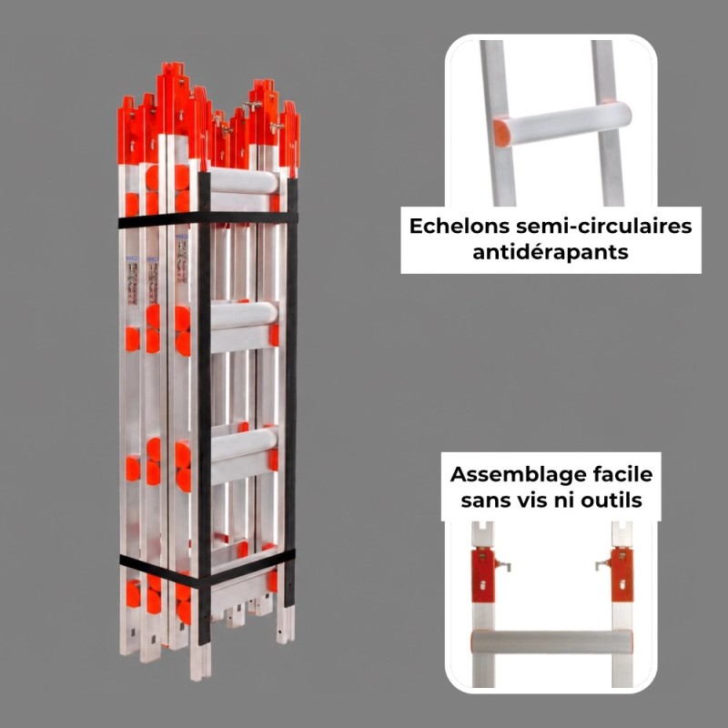 échelons semi-circulaires antidérapants, assemblage facile sans vis ni outils