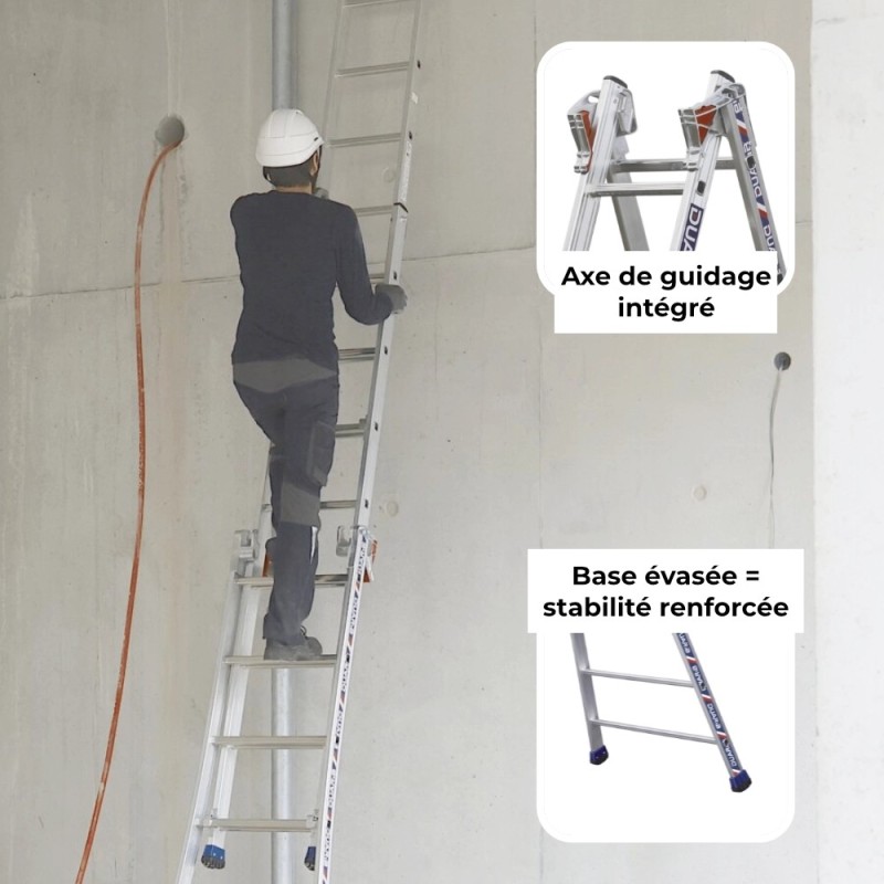 Axe de guidage intégré, base évasée pour un maximum de stabilité.