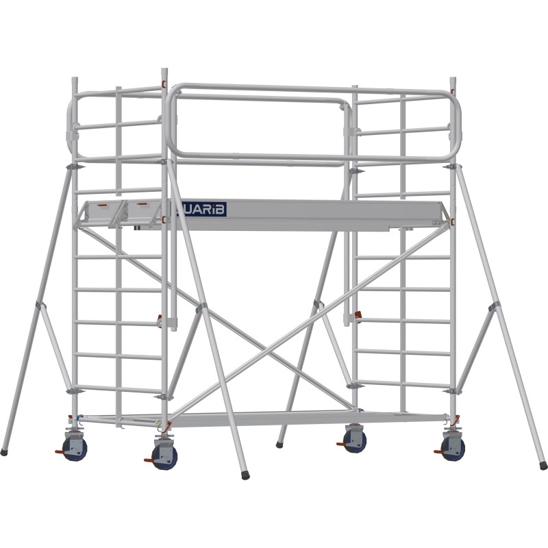 Échafaudage roulant aluminium Docker 150 Garde-corps Monobloc EXMDS longueur 2.54 m - Hauteur plancher 1,90 m