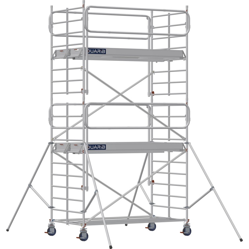 Échafaudage roulant aluminium Docker 150 Garde-corps Monobloc EXMDS longueur 2.54 m - Hauteur plancher 3,90 m