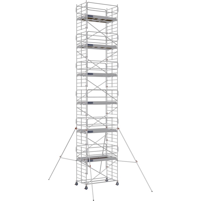 Échafaudage roulant aluminium Docker 150 Garde-corps Monobloc EXMDS longueur 2.54 m - Hauteur plancher 11,90 m