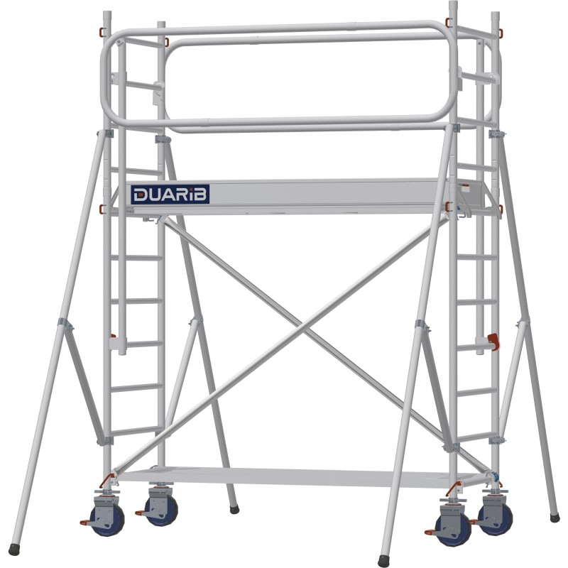 Échafaudage roulant aluminium Docker 85 205, Garde-corps Monobloc EXMDS - Hauteur plancher 1,90m
